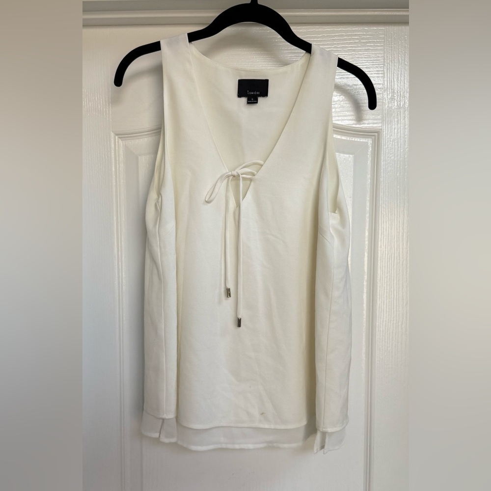 Lumiere Cream Sleeveless Blouse with Tie Detail
